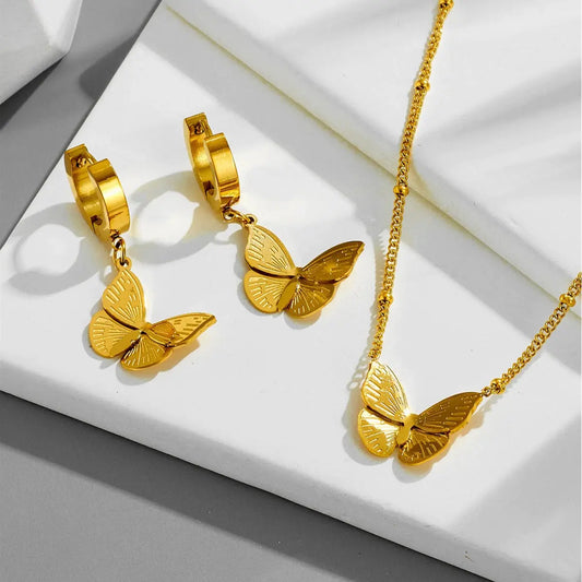 Golden Butterfly Glow Necklace & Earrings Set