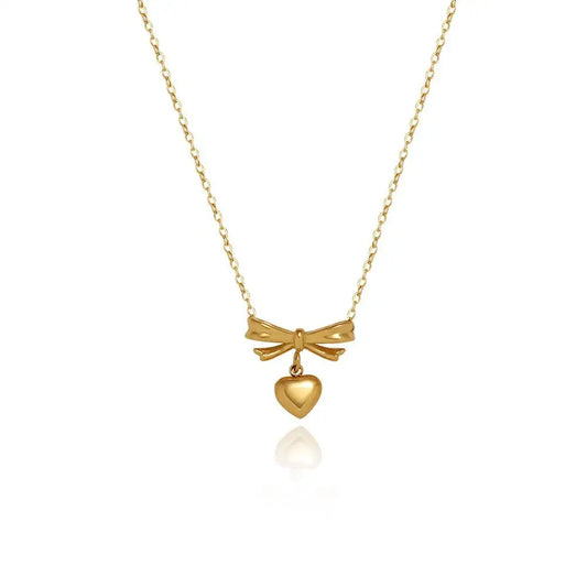 Golden Bow Heart Pendant Necklace